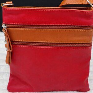 Borse in Pelle Red & Brown Geometric Embossed Leather Crossbody | Made in Italy